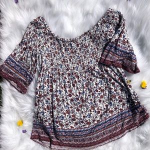 Jolt Off the Shoulder Floral Print Shirt